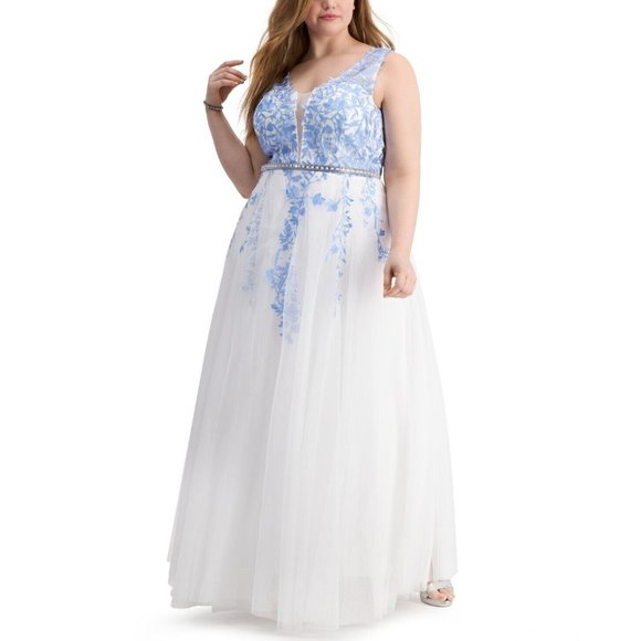 TLC SAY YES TO THE PROM Womens Embroidered Rhinestone Tulle Corset Gown Size 14W - Picture 1 of 1